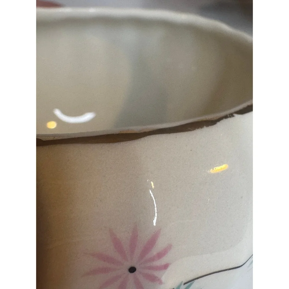 Vintage Atomic Starburst Creamer Sugar Set MCM Pink Blue‎ Floral Gold Trim